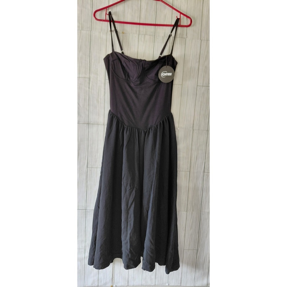 Whimsigoth Dark Romance CHYRII Sweetheart Neck Corset A-Line Midi Dress Sz M New
